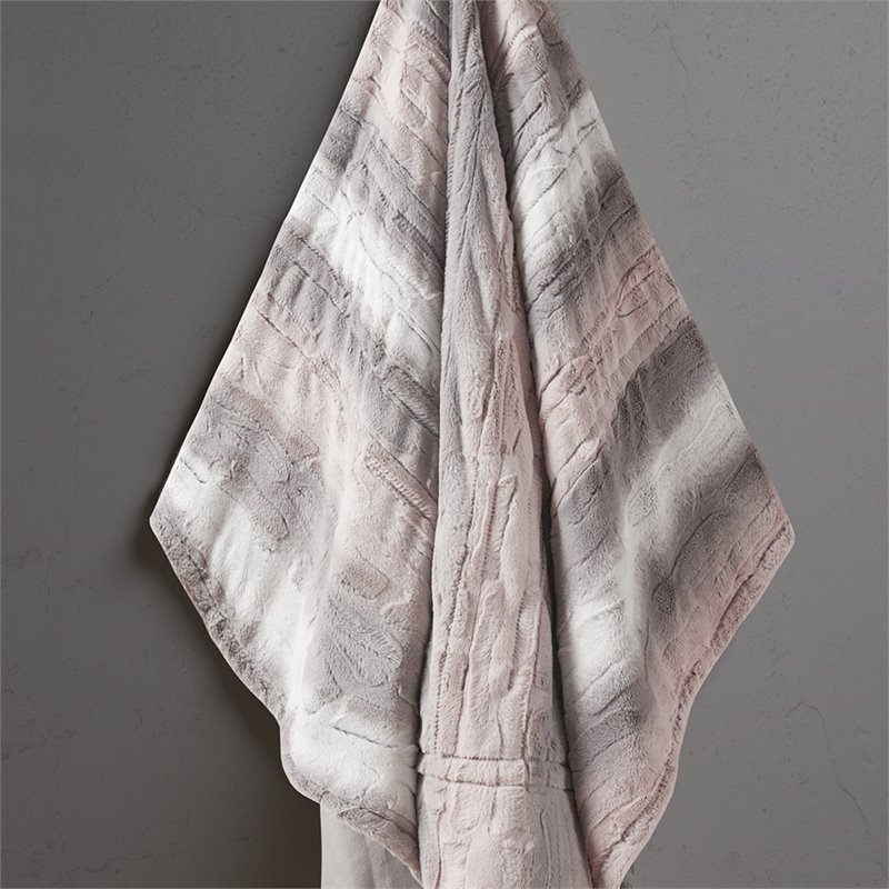 Pemberly Row Polyester Oversized Faux Tip Dye Heated Throw in Blush Pink/Gray