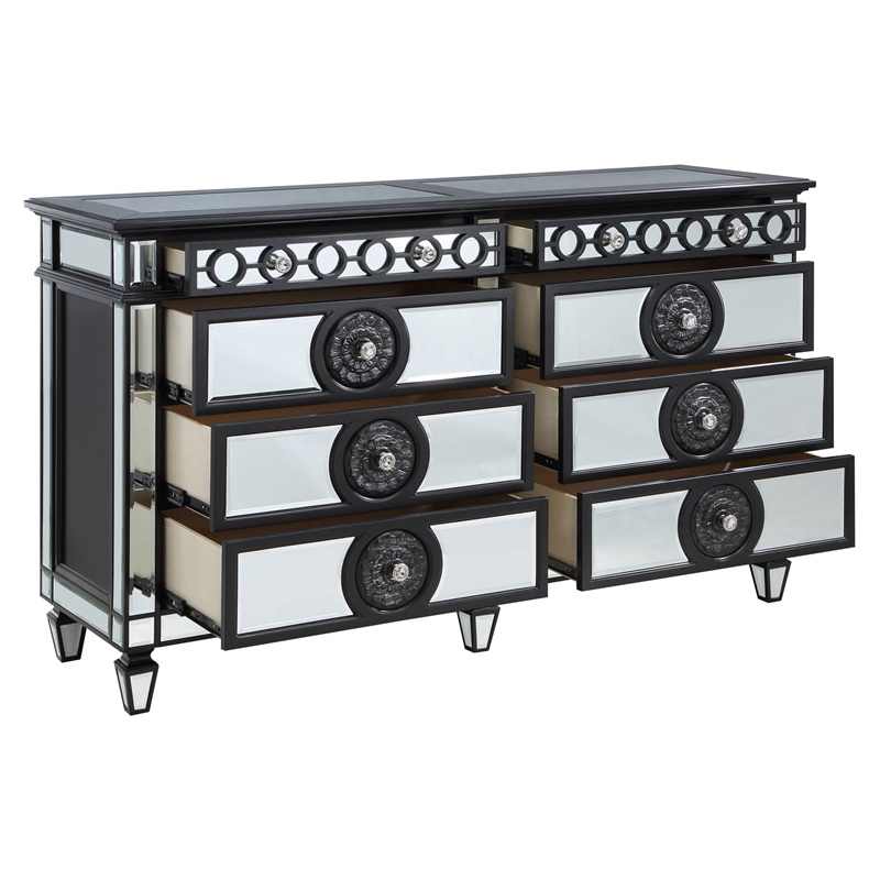 Pemberly Row 8-Drawer Dresser in Black Wooden Frame and Silver