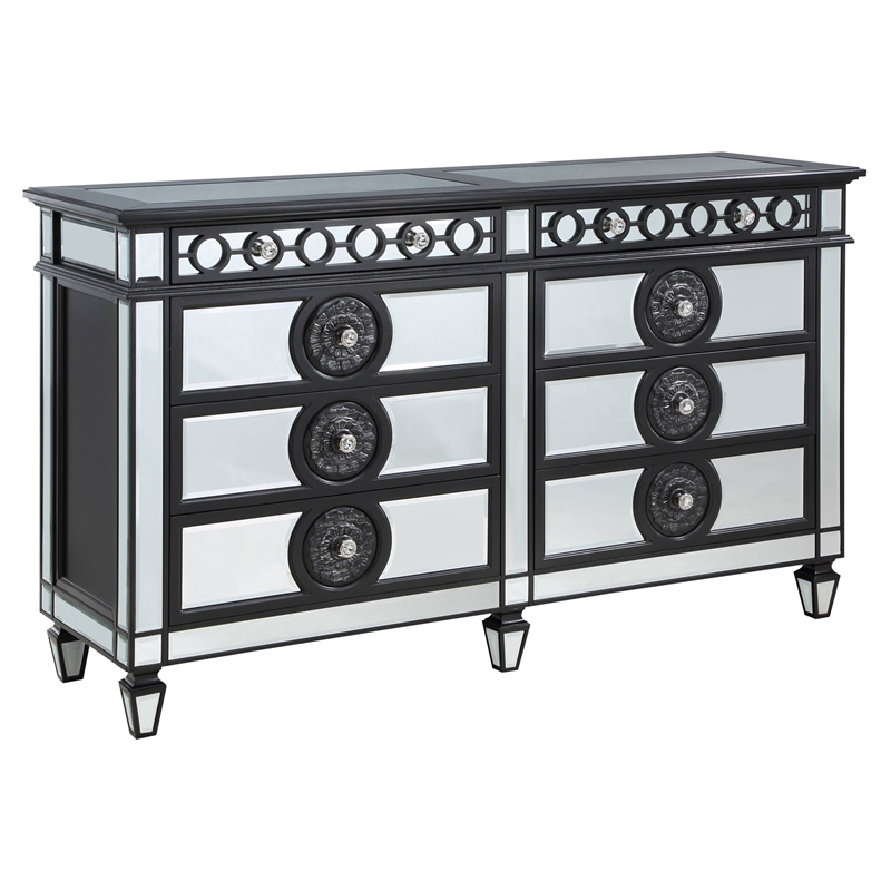 Pemberly Row 8-Drawer Dresser in Black Wooden Frame and Silver