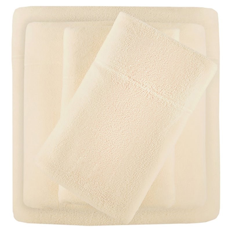 Pemberly Row Polyester Micro Fleece Solid Sheet Set in Ivory