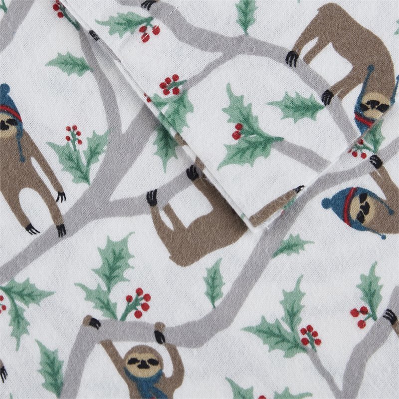 Pemberly Row Modern Cotton Pigment Printed Sheet Set - Multi Sloth