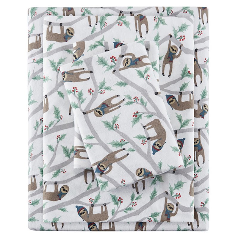 Pemberly Row Modern Cotton Pigment Printed Sheet Set - Multi Sloth