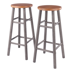 Pemberly Row 2-Piece 29&quotH Solid Wood Bar Stool Set in Gray/Teak