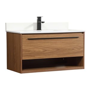 Pemberly Row 36&quot Single Bathroom Vanity with Backsplash in Walnut Brown