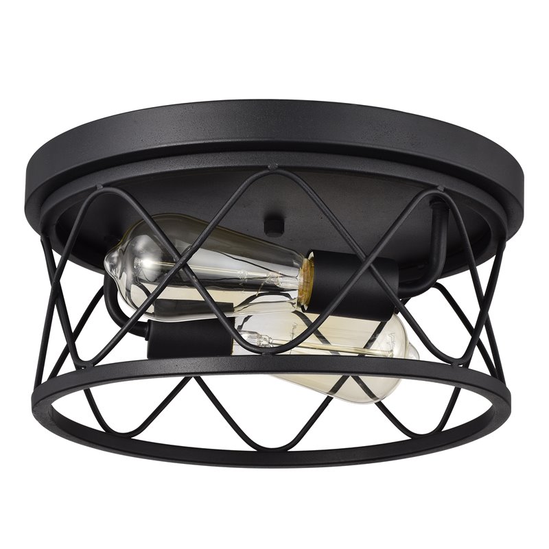 Pemberly Row 2-Light Metal Ceiling Flush Fixture in Textured Black