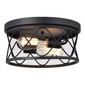 pemberly row 2-light metal ceiling flush fixture in textured black
