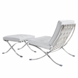 Pemberly Row Leather Cowhide Tufted Accent Lounge Chair with Ottoman - White