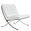 Pemberly Row Leather Cowhide Tufted Accent Lounge Chair with Ottoman - White