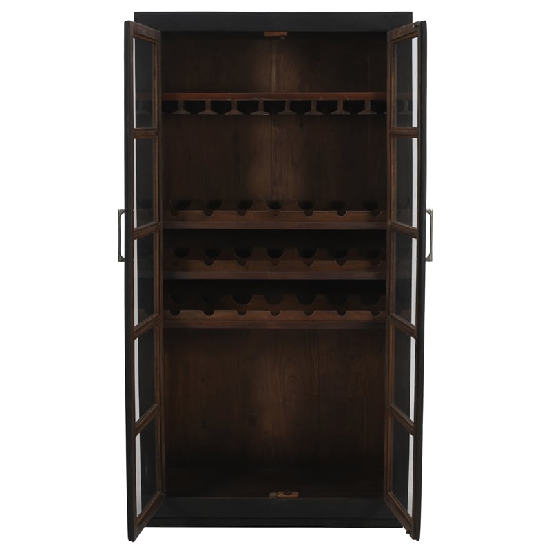 Pemberly Row Tall Wine Cabinet in Dark Gray Finish on Mango Solid Wood