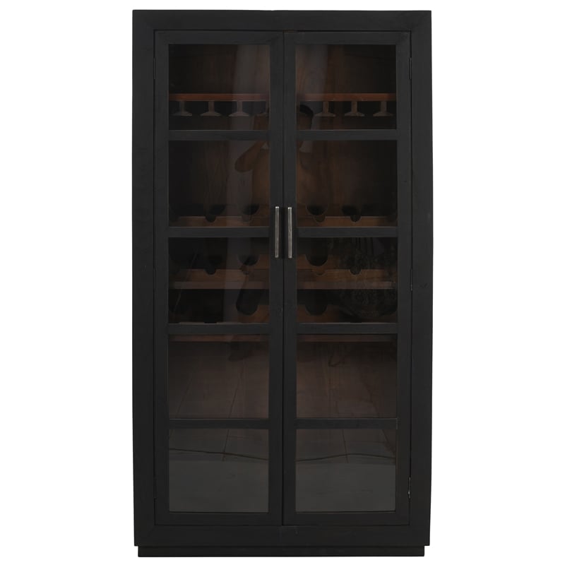 Pemberly Row Tall Wine Cabinet in Dark Gray Finish on Mango Solid Wood