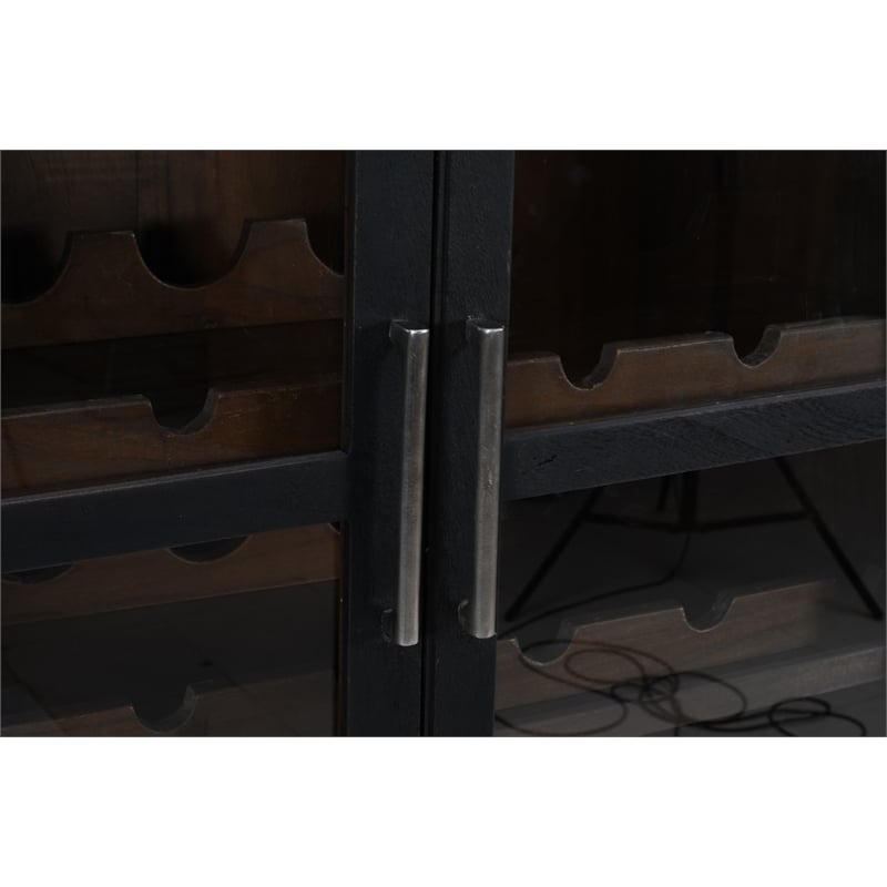 Pemberly Row Tall Wine Cabinet in Dark Gray Finish on Mango Solid Wood