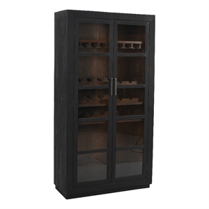 Pemberly Row Tall Wine Cabinet in Dark Gray Finish on Mango Solid Wood