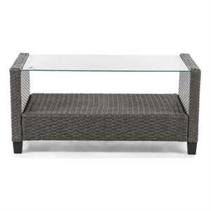 Pemberly Row Outdoor Patio Coffee Table in Gray PE Wicker / Rattan