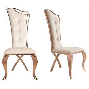 Pemberly Row 19&quot Velvet & Steel Dining Chair in Beige/Rose Gold (Set of 2)