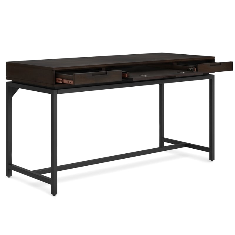 Pemberly Row Solid Hardwood Modern Industrial 60 inch Wide Desk in Hickory Brown