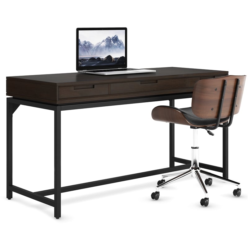 Pemberly Row Solid Hardwood Modern Industrial 60 inch Wide Desk in Hickory Brown