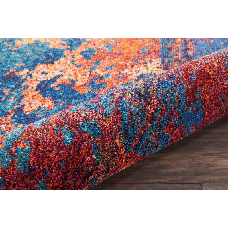 Pemberly Row 5' Round Blue and Red Fabric Contemporary Area Rug