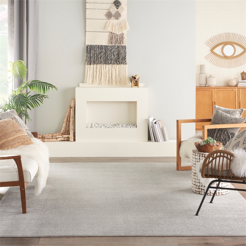 Pemberly Row Contemporary 8' x 11' Outdoor Rug in Silver Gray