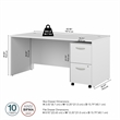 Pemberly Row 66W Office Desk and Mobile File Cabinet in White - Engineered Wood