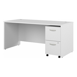 Pemberly Row 66W Office Desk and Mobile File Cabinet in White - Engineered Wood