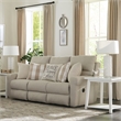 Pemberly Row Flat Reclining Sofa in Beige Fabric with Accent Pillows