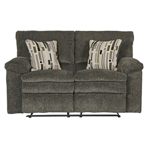 Pemberly Row Dual Reclining Loveseat in Soft Charcoal Gray Polyester Fabric