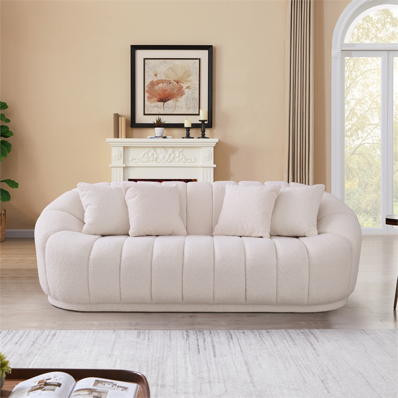 Pemberly Row Modern Japandi Style Tight Back Boucle Couch in White