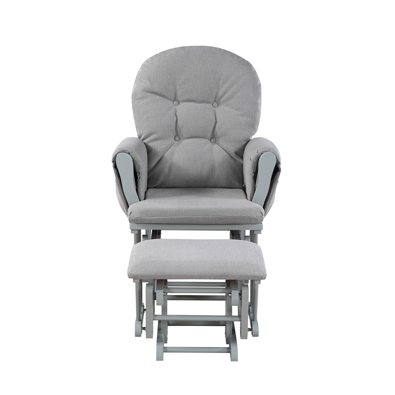 Pemberly Row Traditional Wood Glider and Ottoman in Gray/Oyster