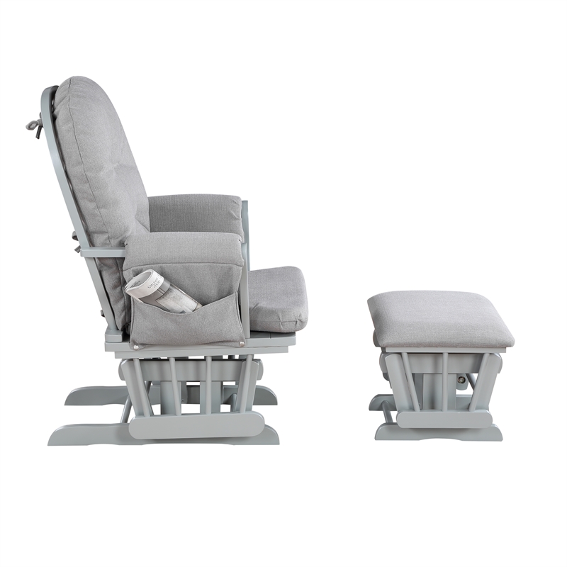 Pemberly Row Traditional Wood Glider and Ottoman in Gray/Oyster