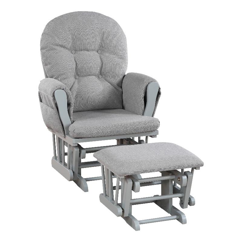 Pemberly Row Traditional Wood Glider and Ottoman in Gray/Oyster