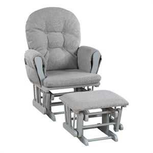 Pemberly Row Traditional Wood Glider and Ottoman in Gray/Oyster