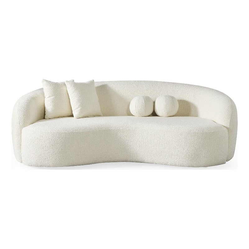 Pemberly Row Living Room French Knitted White Boucle Fabric Upholstered Sofa