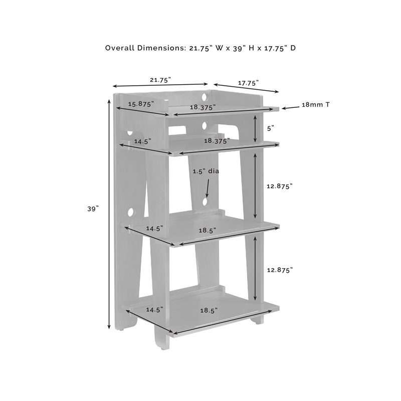 Pemberly Row MDF Wood and Birch Veneer Turntable Stand in Gray