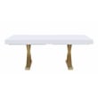 Pemberly Row Rectangle Extendable Modern White Wood Dining Table in Brushed Gold