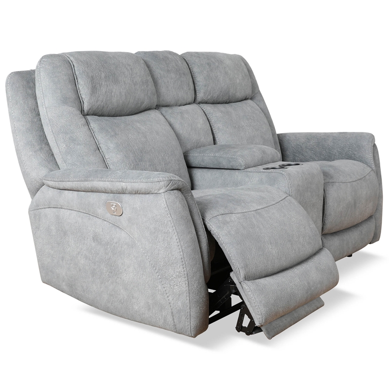 Pemberly Row Modern Gray Power Zero Gravity Console Loveseat