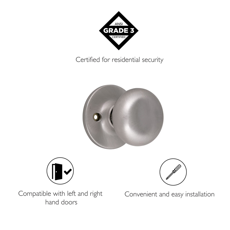Pemberly Row Modern Brass Dummy Door Knob in Silver Satin Nickel