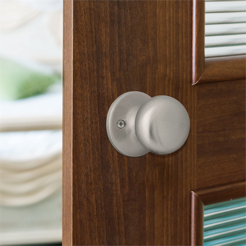 Pemberly Row Modern Brass Dummy Door Knob in Silver Satin Nickel