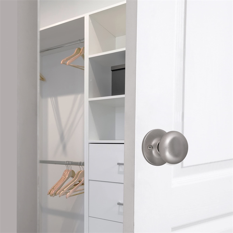 Pemberly Row Modern Brass Dummy Door Knob in Silver Satin Nickel