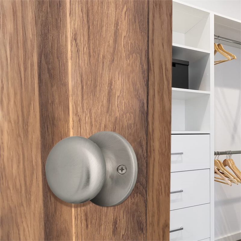 Pemberly Row Modern Brass Dummy Door Knob in Silver Satin Nickel