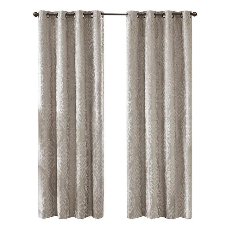Pemberly Row Knitted Jacquard Damask Total Blackout Grommet Top Curtain Panel