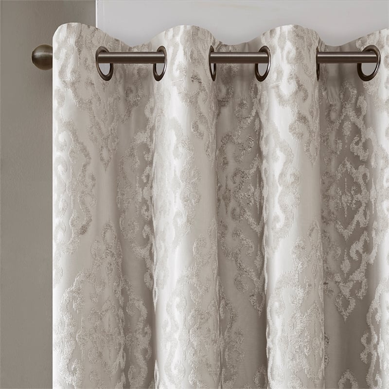 Pemberly Row Knitted Jacquard Damask Total Blackout Grommet Top Curtain Panel
