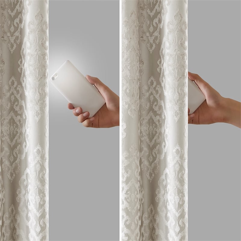 Pemberly Row Knitted Jacquard Damask Total Blackout Grommet Top Curtain Panel