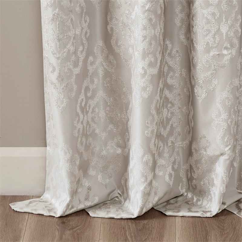 Pemberly Row Knitted Jacquard Damask Total Blackout Grommet Top Curtain Panel