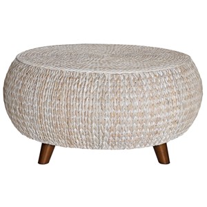 Pemberly Row Modern Low Round Wood Accent Table in Whitewashed