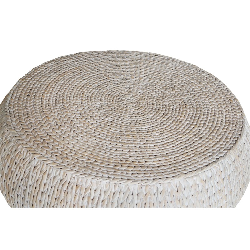 Pemberly Row Modern Low Round Wood Accent Table in Whitewashed