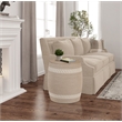 Pemberly Row Transitional Rattan Drum Side Table in Natural Finish