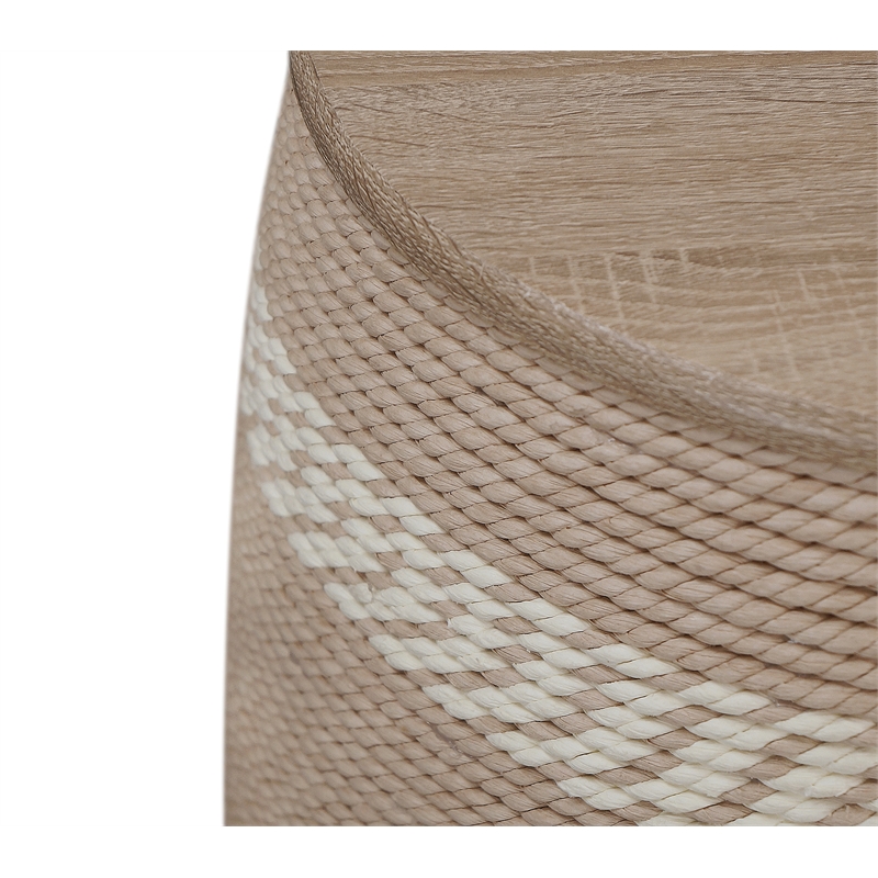Pemberly Row Transitional Rattan Drum Side Table in Natural Finish
