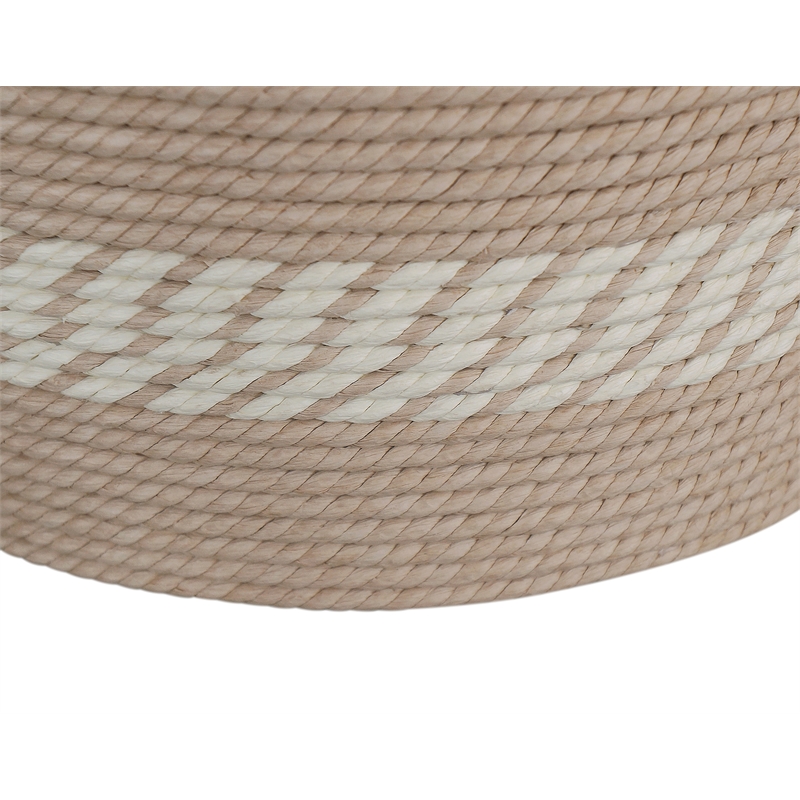 Pemberly Row Transitional Rattan Drum Side Table in Natural Finish