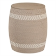 Pemberly Row Transitional Rattan Drum Side Table in Natural Finish