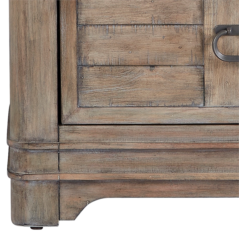 Pemberly Row Beige Antique Sand Wood Two Drawer Farmhouse Style Nightstand